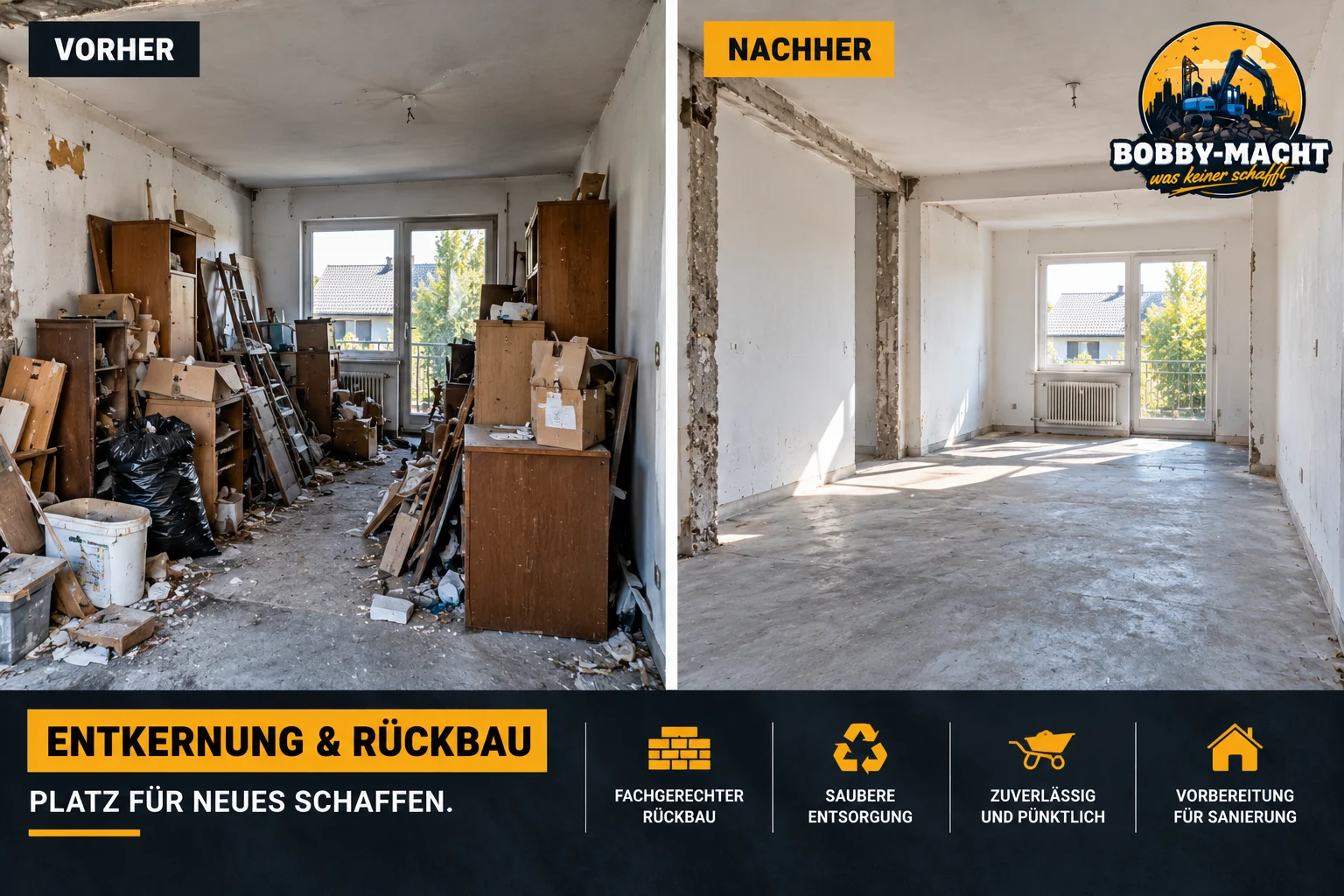 Entkernung, vorher und nachher